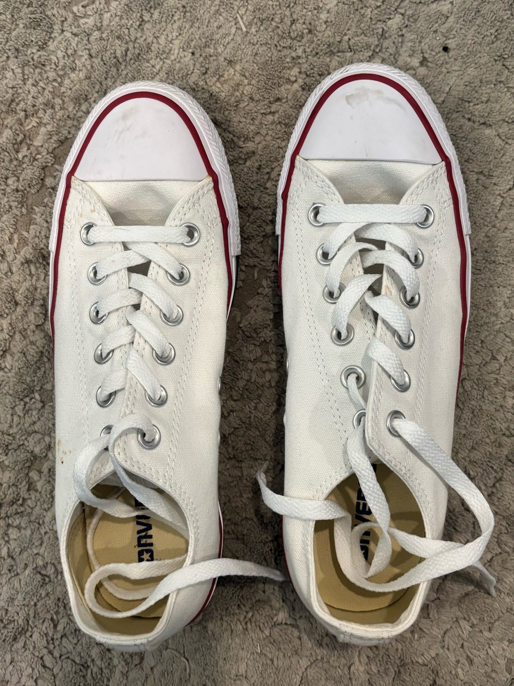 Converse White Canvas Low-Top Sneakers with Red Trim
